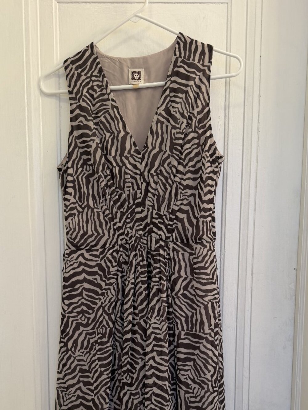 Anne Klein Zebra Pattern Midi Dress - Brown and White